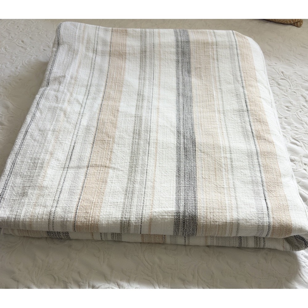Pottery Barn Clayton Striped 100% Cotton Duvet Cover Cal King Neutral 92x108